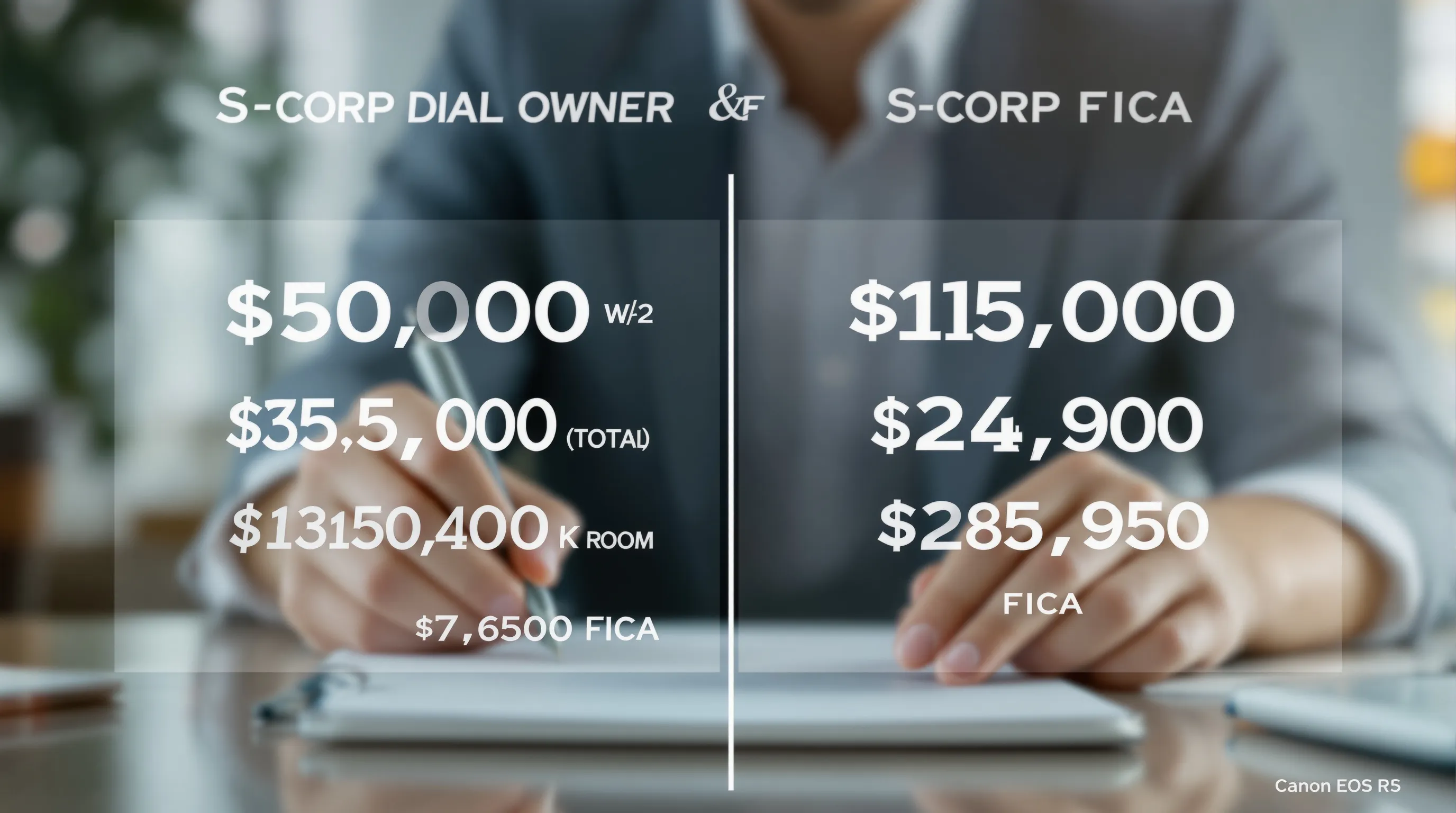 S-corp salary comparison: $50k vs $150k W-2 showing Solo 401k contribution room and FICA for each