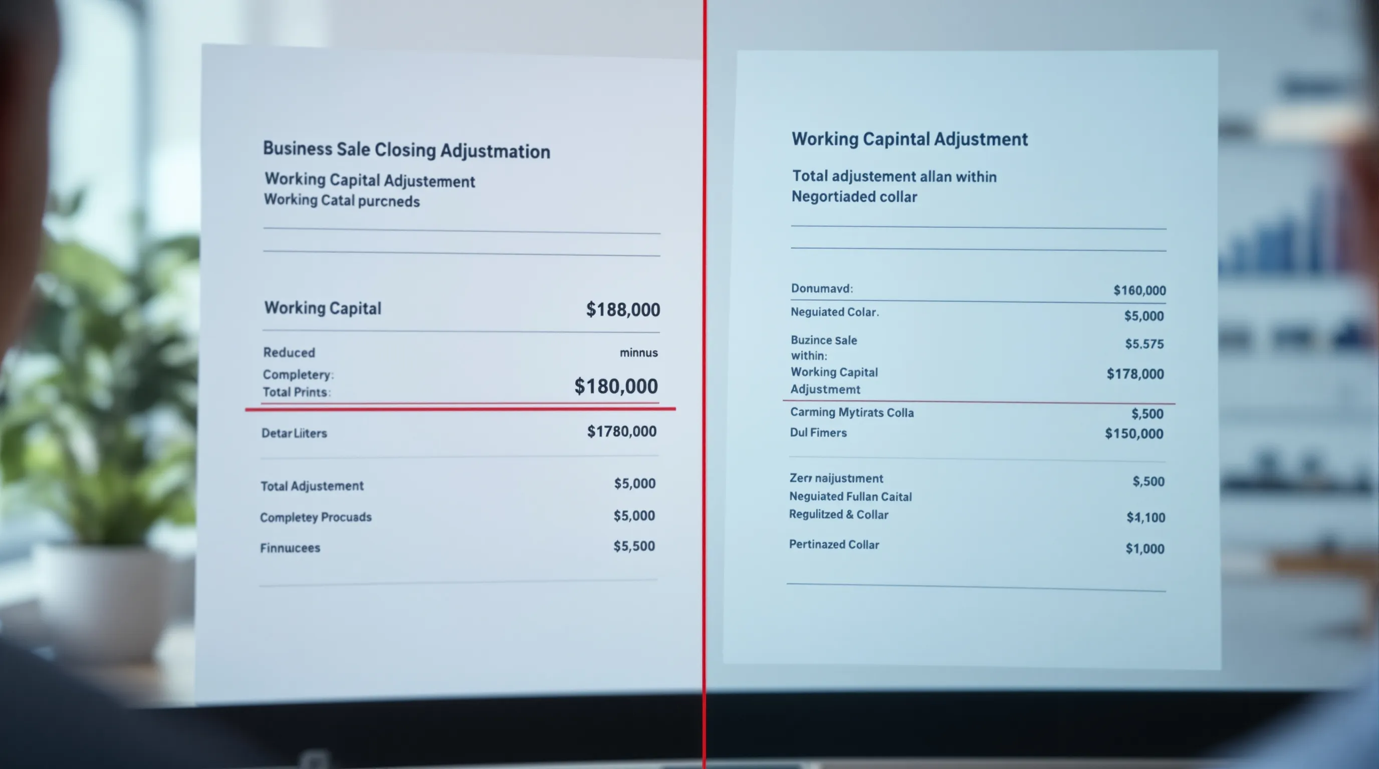 Side-by-side comparison showing a working capital shortfall reducing business sale proceeds versus a properly negotiated collar that protects the seller