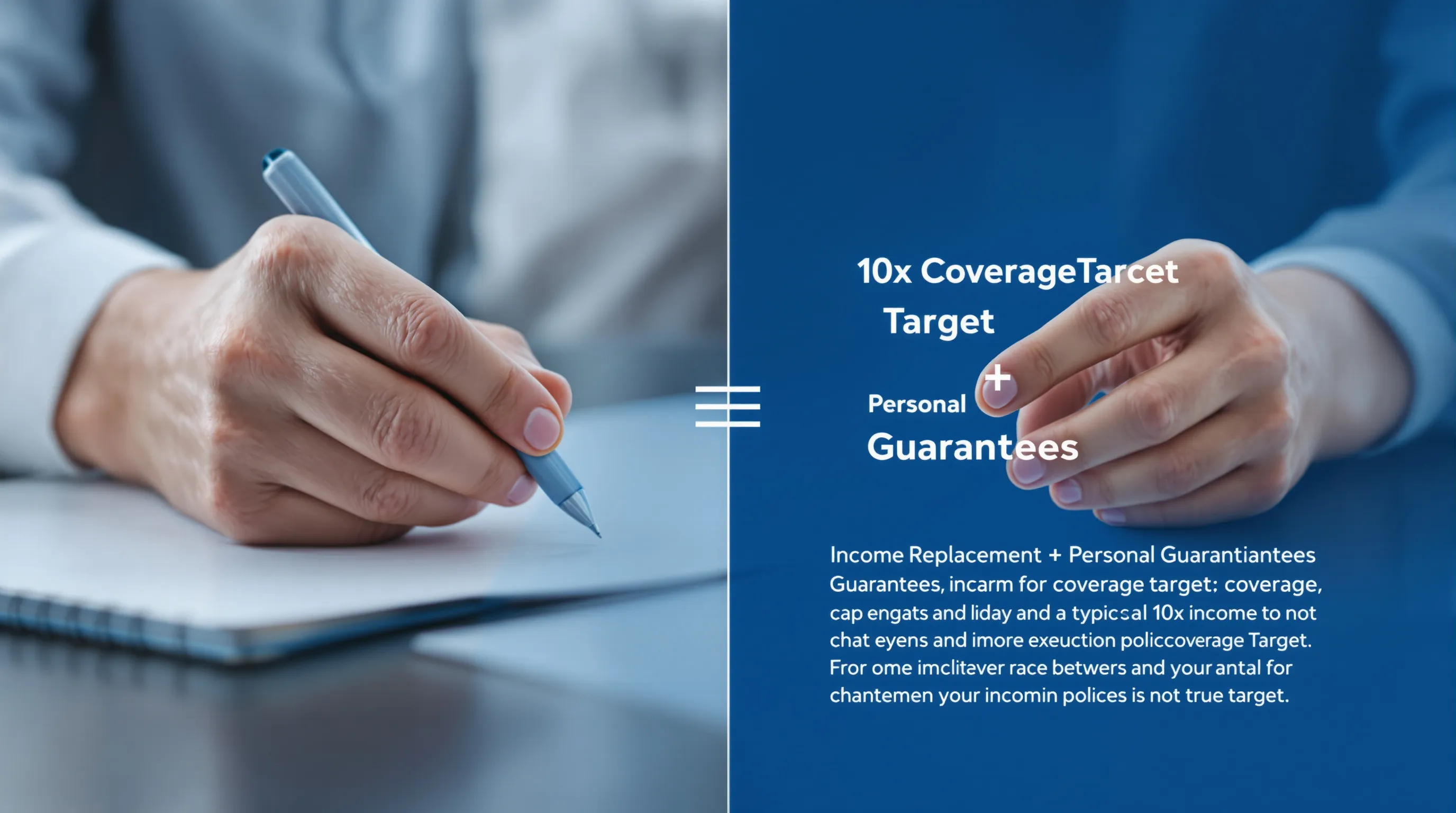 Diagram showing personal guarantee coverage gap formula: income replacement plus guaranteed debt equals total coverage target