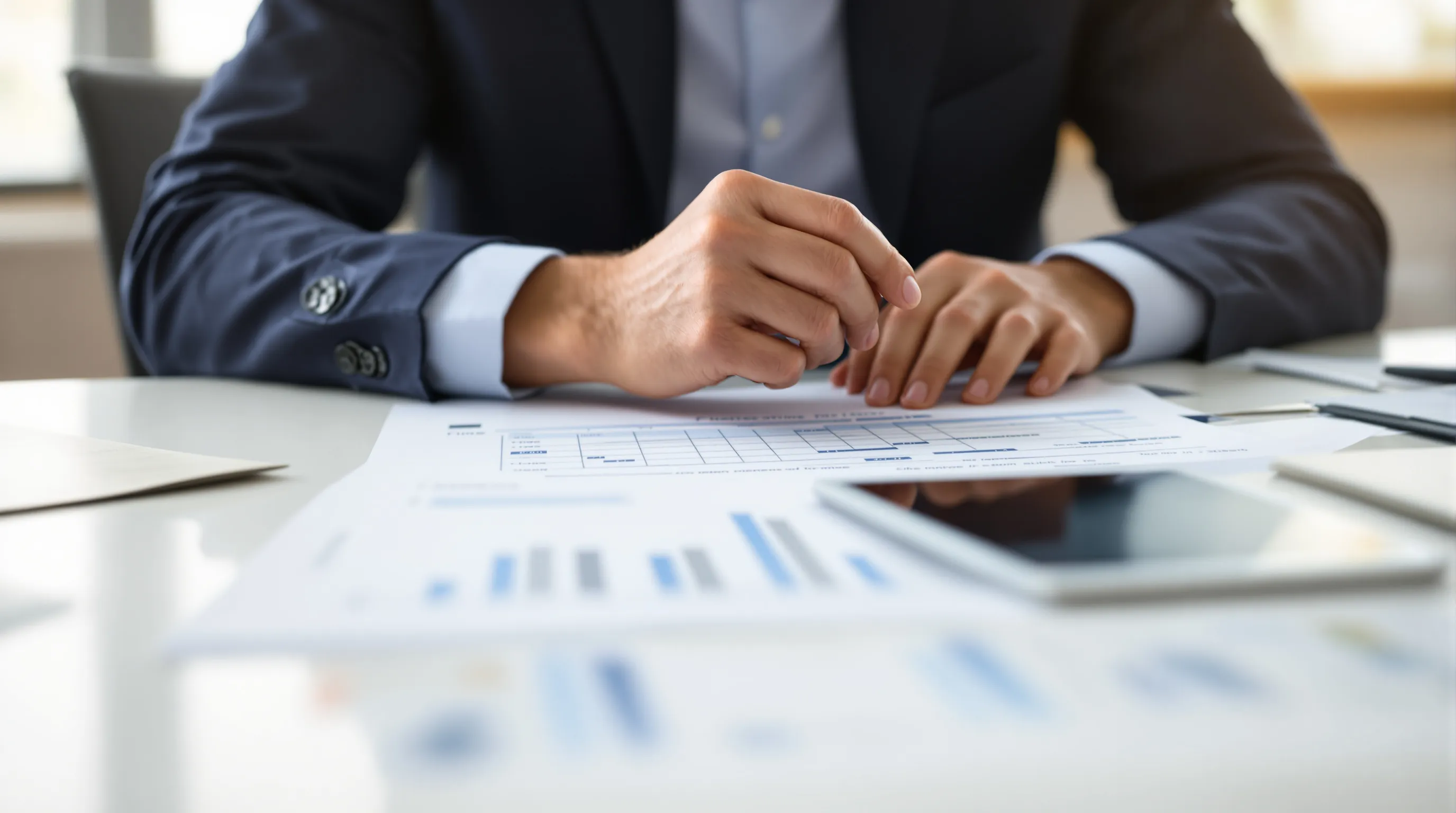A business owner reviews timeline and planning documents at a desk, preparing for a business sale