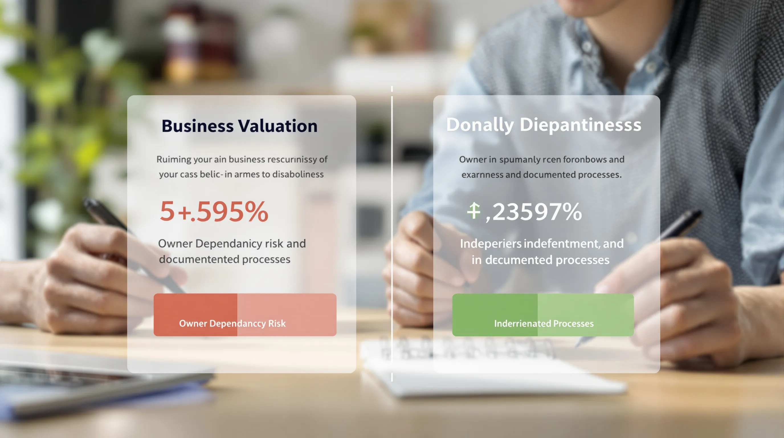 Comparison chart showing EBITDA multiples for owner-dependent versus owner-independent businesses, illustrating valuation gap